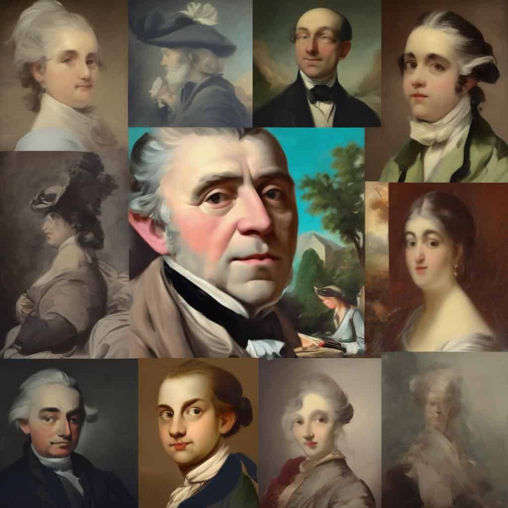 Ανθρώπινες προσωπογραφίες καλλιτεχνών από όλες τις εποχές, ζωγραφιές και λιθογραφίες γνωστών δημιουργών.