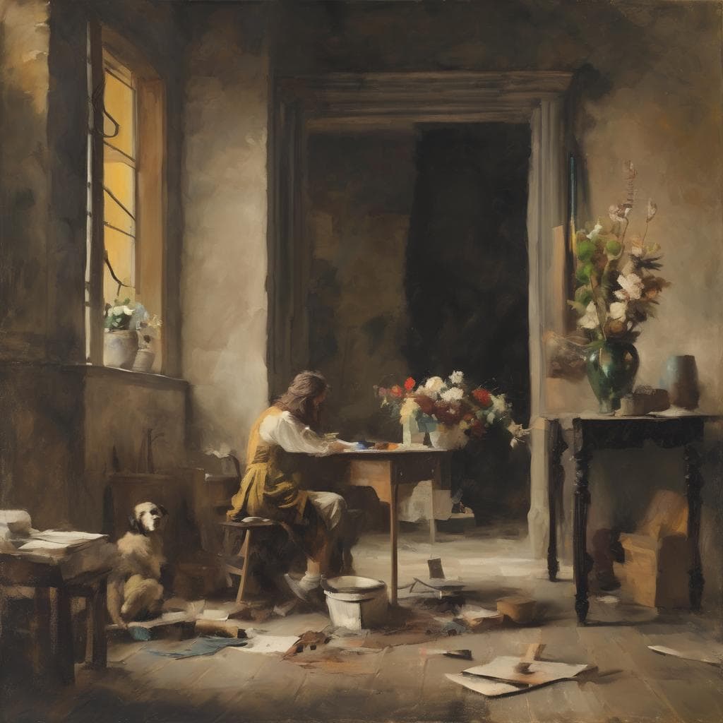 Παράθυρο με λουλούδια και καλλιτέχνης στο στούντιο, έργο τέχνης από όλο τον κόσμο, βιογραφίες καλλιτεχνών, εποχές της τέχνης, ιστορία τέχνης.